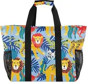 [sanluoli] Tote Foldable Beach Totes Bags Sandproof Canvas Travel Laundry Bag, Lion Tigers Monkey, 1 size