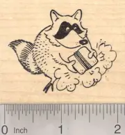 Raccoon with School Erasers Rubber Stamp, Chalkboard H25320 WM
