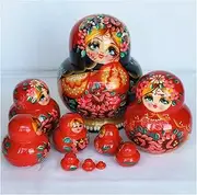 Stacking Nested Set Children Wooden Toys Russian Handmade Doll for Christmas Girl Home Room Decoration Halloween Wishing Gift Educational Handmade Nesting Dolls