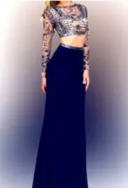 Sherri Hill Size 2 Navy Blue Beaded 2Pc Beaded Prom Homecoming Pageant Dress NWT