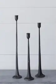 New Primitive Colonial Antique Style BLACK HAND FORGED IRON CANDLE HOLDER Set 3