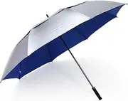 G4Free 72 Inch Huge Golf Umbrella UV Protection Auto Open Windproof Umbrella Oversized Extra Large Vented Double Canopy Umbrella for Family (Silver/Black)