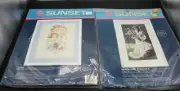 Sunset Gallery Crewel Embroidery Kits Lot of 2 Springtime Elegance & Cathy