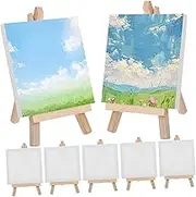 TEMPNAP 1 Set Mini Wood Easel Stand with Canvas Panel Compact Tabletop Drawing Tripod Easel for Art Projects and Creative Display
