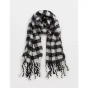 Aerie Woven Boucle Fringe Scarf Wrap Cozy Black and White