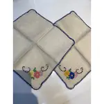 亞麻布料原色手工刺繡花卉方巾
