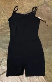 Danskin Freestyle Girl BLACK 10/12 (L) Biketard Unitard Bodysuit RHINESTONES NWT