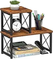 40 Cm Desktop Shelf Organizer, Freestanding Small Desktop Bookshelf, 2 Tier Independent Stackable Desk Display Rack, Desk Organizer Shelf for Office, Dorm, Home (Brown)