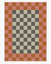 305' x 425' | Machine Washable Runner Rug | Kid & Pet Friendly | Indoor Rug | Checker Border Pink & Orange Flatwoven Rug by Jonathan Adler | Ruggable