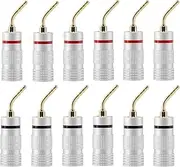 12PCS Banana Pin Plug, 24K Gold Plated Audio Speaker Pin Plug, Double Screw Lock Audio Jack Connector, Speaker Wire Speaker Cable Connector Adapter for Amplifier, HiFi, AV Receiver (6 Black and 6 Red)