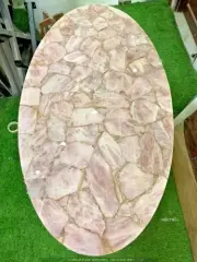 Rose Quartz Oval Coffee Table Top, Pink Quartz Stone Center Table Top Decor