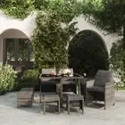 PE Rattan Garden Dining Set With Cushions Waterproof Table Chairs Stools 9 Pcs