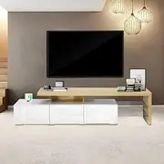 TV Cabinet Wooden TV Unit Entertainment High Gloss Front TV Stand with 3 Drawers & Shelf Storage Living Room Furniture 180cm Oak and White