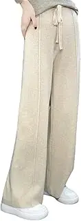 [Generic] Women's 100 Percent Merino Wool Wide Leg Pants Elastic Waist Drawstring Baggy Sweatpants Active Running Jogger Pants