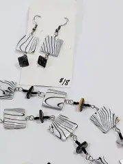Handmade Pearl Shell Tile Necklace & Earrings 26-28 in. Adjustable toggle clasp