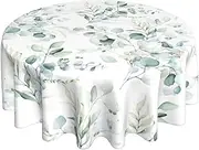AEIOAE Spring Tablecloth 70 Inch Round, Sage Green Leaves Table Cloth, Watercolor Eucalyptus Leaf Floral Tablecloths Polyester Fabric Farmhouse Decorative for Spring Home Kitchen Dining Party
