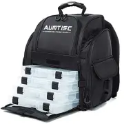 Fishing-Backpack Large Tackle-Bag - with Protective Rain Cover and 4 black