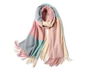 Ladies'Classic Checked Scarf With Thicker Fringed Shawl - 14