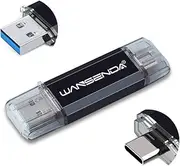 Wansenda OTG USB Flash Drive 2 in 1 USB Stick USB 3.0 & Type-C Pen Drive 16GB 32GB 64GB 128GB USB for Android Devices/PC/Mac (64GB, Black)