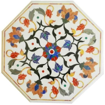 13 Inches Marble Kitchen coffee Table Top Multicolor stone Inlay side Table