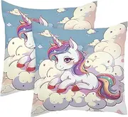 Throw Pillow Covers, Couch Pillow Covers, Pack of 2 Throw Pillow Cases, Unicorn Cartoon Cloud Sky, Throw Pillow Covers for Couch, Pillow Covers