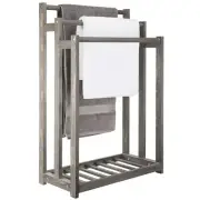 3 Tier Freestanding Gray Wood Towel Rack Stand w/ Bath Towel Bar, Towel Holder
