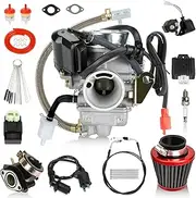 EOPOAYI Performance GY6 150cc Carburetor PD24J Ignition Coil Throttle Cable Kit for 125cc Taotao Scooter Moped 152QMI 157QMJ Engine Kymco Roketa Motorcycle ATV Go Kart Parts with Starter Solenoid