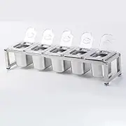 TT-YED Chilled Condiment Serving Container, Stainless Steel Spice Box Set with Clear Lid and Spoon, Countertop Ingredient Condiment Display Stand, Buffet Dispenser,C
