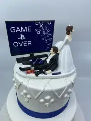 Funny PS Game Over Fan Bride and Groom Wedding cake topper Gamer