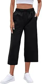 [Generic] Ladies Black Trousers Wide Leg Petite Linen Cropped Lightweight Walking 3/4 Leggings Plus Size White Short Womens Palazzo Sports Legs Long Navy Sweatpants Lounge Pants Comfy Baggy