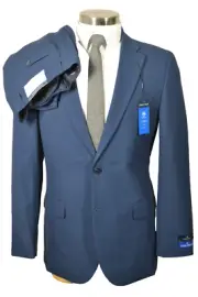 New Nautica Mens Blue Athletic STRETCH Flat Front 2 Pc Suit 40L Jacket 34W Pant