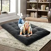 YEERSWAG Futon Mattress Full Size, Futon Sofa Bed with Velvet Fabric Crushed Sponge Filling, 6" Thick Futon Mattress for Sofa, Couch, Bed, Floor & Wall, SUV & RV — Black, Frame Not Included