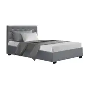 Bed Frame Fabric Gas Lift Storage - Grey King Single
