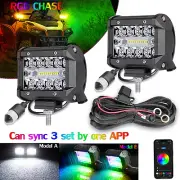 2X 4" RGB Chasing LED Work Light Bar Music 6500K Wireless Bluetooth Neon UTV 4WD (for: Volkswagen)
