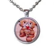 Cute Chipmunk Love Valentine's Day Handmade Round Glass Pendant Necklace