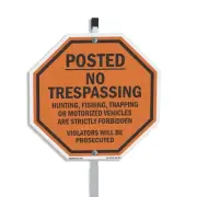Posted No Trespassing Hunting, Fi Octagon Sign With Stake Weather Resistant