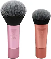 SSKHE 2 Pcs Travel-Size Make Up Set,Mini Foundation & Blush Brush, Dense Synthetic Bristles for Liquid/Cream Foundation, Blush, Powder & Bronzer, Vegan, Cruelty-Free & Buildable Coverage for Flawless