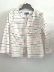 Talbots Plus Pastel Striped White Jacket Open Front Pockets Size 14W NWT $199