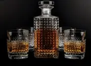 Vintage Scotch Whiskey Decanter Glass Set of 5 Pieces Bottle Tumbler 750ml