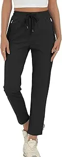 [Surenow] Womens Active Pants Stretch Breathable Casual Pants with Zip Pocket Lightweight Running Athletic Sweatpants for Women, Black, Medium