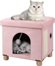 Foldable Cat Bed for Indoor Cats, Large Cat Cube for Pet Cat House with Cat Scra