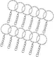 VALICLUD 50 Pcs Metal Split Key Rings Twisted Round Keychain with Connecter Hanging Ring White K Pattern Durable DIY Craft Accessories for Personalization and Gifting