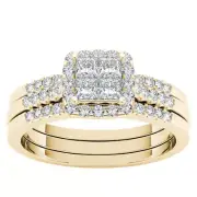 14k Yellow Gold Round Cut 0.75Ct Diamond Bridal Set Ring Size 9 Clarity I2