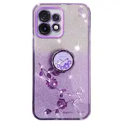 For Motorola Edge+ (2023) Case Ring Kickstand Flower Decor Tpu Cell Phone Cover