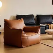Large Bean Bag Chair for Adults Bean Bag Cover Water-Based Leather Single Lazy Sofa Cover Bean Bag Pouf Chair Mid Century Modern Lounge Chair for Living Room Indoor Spaces Bedroom Garden,No Filler (C