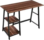 Zetland Writing Desk with 2 Storage Shelves Computer Table Study Table Strong Sturdy Durable Partial Board Metal Home Office Workstation Modern Desk Office Furniture 75H x 110W x 55D CM - Dark Walnut