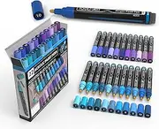 Acrylic Paint Pens 22 Assorted Pro Colour Series Markers Set Medium Tip for Rock Painting, Glass, Mugs, Wood, Metal, Canvas, Outlining, Detailing. Non Toxic, Waterbased, Quick Drying (BLUES)