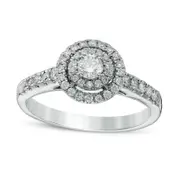 0.50 CT. T.W. Natural Diamond Double Frame Engagement Ring in Solid 14K White Gold