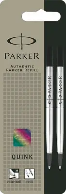 Parker Rollerball Pen Black Medium Point Refills New In Pack 2 Refills