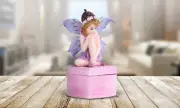 4" high Fairy Elf on Pink Ottoman Trinket Box Ornament Home Decor Unique Gift